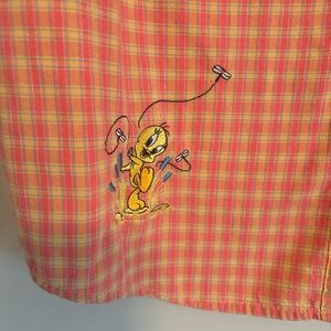 Vintage Tweety Bird Shirt Plaid Pink Yellow Collared Button Tank Y2K Sz Large